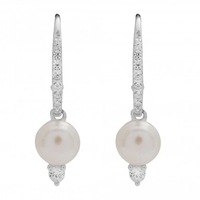Sterling Silver 925 Freshwater Pearl Cubic Zirconia Hoop Earrings