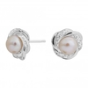 Sterling Silver 925 Freshwater Pearl Cubic Zirconia Knot Stud Earrings