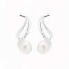 Sterling Silver 925 Freshwater Pearl Curved Drop Earring