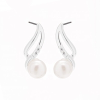 Sterling Silver 925 Freshwater Pearl Curved Drop Earring