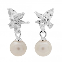 Sterling Silver 925 Freshwater Pearl Floral Earrings