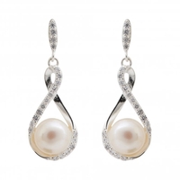 Sterling Silver 925 Freshwater Pearl Infinity Drop Earrings