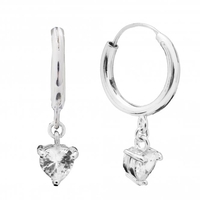 Sterling Silver 925 Heart Charmed Hoop Earrings