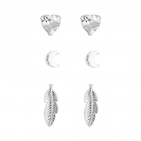 Sterling Silver 925 Leaf Stud Earrings - Pack Of 3