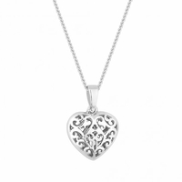 Sterling Silver 925 Mini Filigree Heart Pendant Necklace
