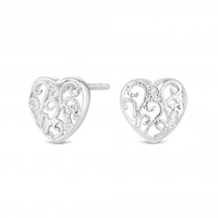 Sterling Silver 925 Mini Filigree Heart Stud Earrings