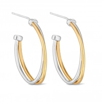 Sterling Silver 925 Mixed Plate Double Oval Hoop Earring