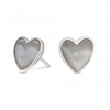 Sterling Silver 925 Mother Of Pearl And Cubic Zirconia Heart Stud Earring