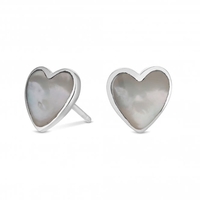 Sterling Silver 925 Mother Of Pearl And Cubic Zirconia Heart Stud Earring