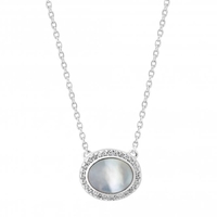 Sterling Silver 925 Mother Of Pearl Cubic Zirconia Halo Necklace