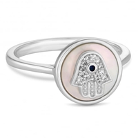 Sterling Silver 925 Mother Of Pearl Hamsa Hand Ring