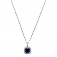 Sterling Silver 925 Navy Blue Cubic Zirconia Crystal Necklace