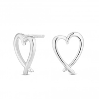 Sterling Silver 925 Open Crossover Heart Stud Earring