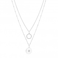 Sterling Silver 925 Open Cubic Zirconia And Single Stone Disc Pendant