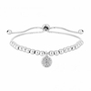 Sterling Silver 925 Pave Disc Charm Beaded Toggle Bracelet