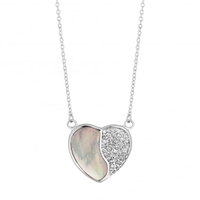 Sterling Silver 925 Pave Mother Of Pearl Heart Necklace