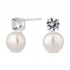 Sterling Silver 925 Pearl And Cubic Zirconia Stud Earring