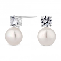 Sterling Silver 925 Pearl And Cubic Zirconia Stud Earring