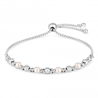 Sterling Silver 925 Pearl Diamond Cut Toggle Bracelet