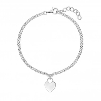 Sterling Silver 925 Polished Charmed Heart Bracelet