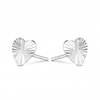 Sterling Silver 925 Polished Diamond Cut Heart Stud Earring
