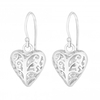 Sterling Silver 925 Polished Filigree Large Heart Drop Earring