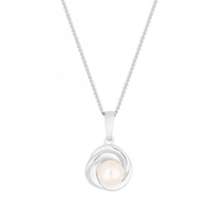 Sterling Silver 925 Polished Freshwater Pearl Twist Halo Necklace
