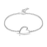 Sterling Silver 925 Polished Open Heart Bracelet