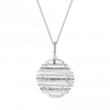 Sterling Silver 925 Polished Texture Cubic Zirconia Disc Pendant Necklace