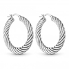 Sterling Silver 925 Polished Textured Creole Hoop Earrings