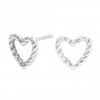 Sterling Silver 925 Polished Twist Open Heart Stud Earrings