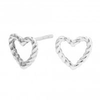 Sterling Silver 925 Polished Twist Open Heart Stud Earrings