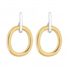 Sterling Silver 925 Polished Two Tone Oval Open Drop Earrings