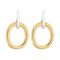 Sterling Silver 925 Polished Two Tone Oval Open Drop Earrings