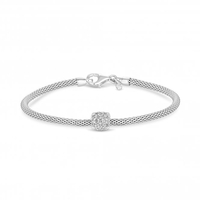 Sterling Silver 925 Popcorn Cubic Zirconia Square Pave Charm Bracelet