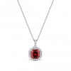Sterling Silver 925 Red Cubic Zirconia Square Halo Pendant Necklace