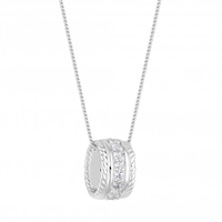 Sterling Silver 925 Rope And Cubic Zirconia Barrel Pendant Necklace