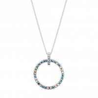 Sterling Silver 925 Round Open Short Pendant Necklace Embellished With Swarovski Crystals