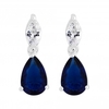 Sterling Silver 925 Sapphire Blue Cubic Zirconia Pear Drop Earrings