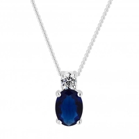 Sterling Silver 925 Sapphire Blue Cubic Zirconia Pendant Necklace
