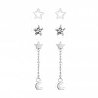 Sterling Silver 925 Shooting Star Drop Earrings - Pack Of 3