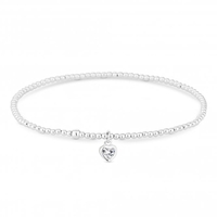 Sterling Silver 925 Silver Cubic Zirconia Heart Stretch Bracelet