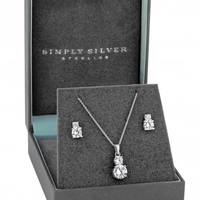 Sterling Silver 925 Solitaire Necklace And Earring Set - Gift Boxed