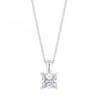 Sterling Silver 925 Square Cubic Zirconia Pendant Necklace
