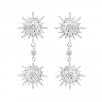 Sterling Silver 925 Station Starburst Drop Earrings