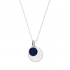 Sterling Silver 925 Texture Edge Disc And Lapis Charm Short Pendant