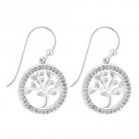 Sterling Silver 925 Tree Of Life Blue Drop Earrings Embellished With Swarovski Crystals