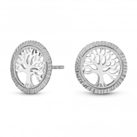 Sterling Silver 925 Tree Of Life Diamond Cut Stud Earrings