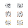 Sterling Silver 925 Tri-Tone Cubic Zirconia Stud Earring - Pack of 3