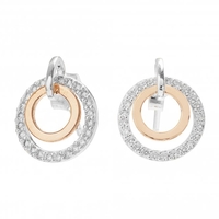 Sterling Silver 925 Two Tone Cubic Zirconia Double Round Earrings